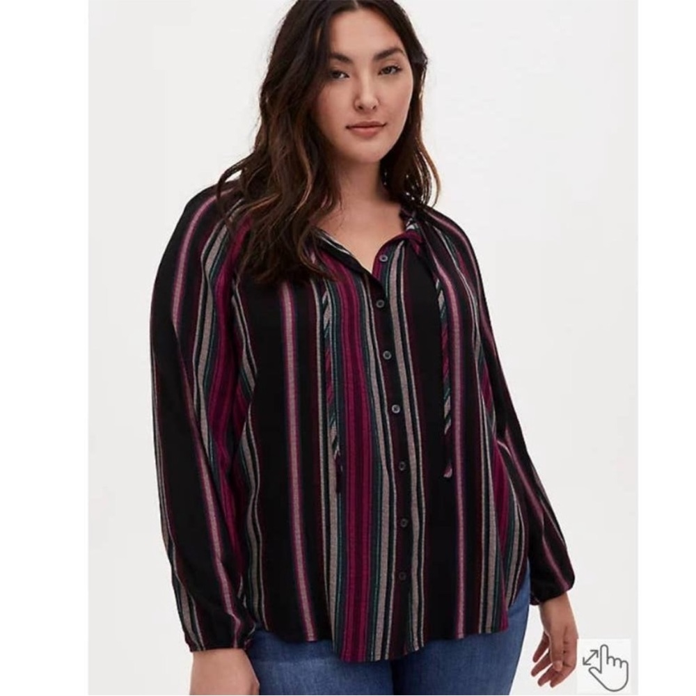 Torrid Black Striped Gauze Peasant Top Womens Plus 3X Multicolor
